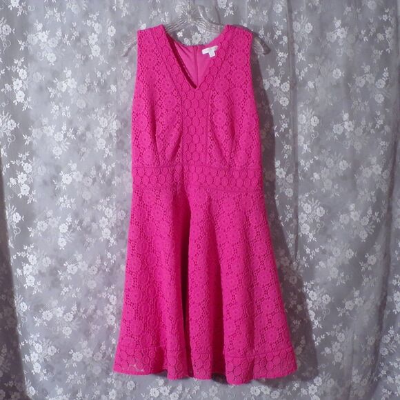 Charter Club Pink Eyelet Dress Size Large Lace Sleeveless Wedding Guest Pretty - Picture 1 of 5
